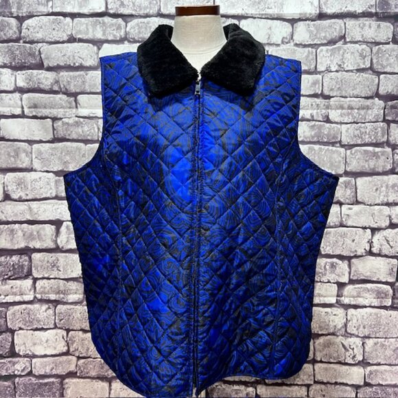 Onque Woman Blue & Black Quilted Vest Size 3X - Picture 1 of 9